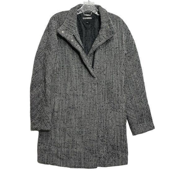 Express Tweed Jacket Winter Coat Black White Gray Zipper Button‎ Size Medium - Picture 1 of 7